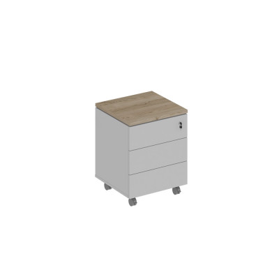 Тумба выкатная 3-ящичная с замком дуб гладстоун светлый / белый премиум / белый премиум СИ 213 ДС БП БП