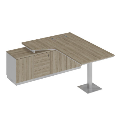 Стол руководителя эргономичный на опорной тумбе левый дуб гладстоун светлый / белый премиум / дуб гладстоун светлый СИ 113 ДС БП ДС