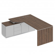 Стол на опорной тумбе левый эргономичный опора ДСП дуб гладстоун светлый / белый премиум / дуб гладстоун светлый СИ 117 ДС БП ДС