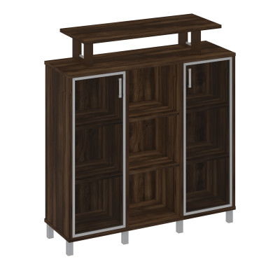 Стеллаж средний с надстройкой и стеклянными дверками дуб ристретто В 801-522 ДР