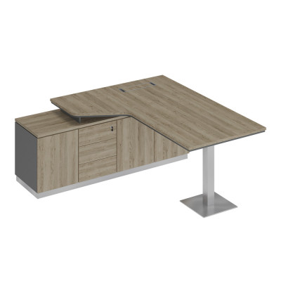 Стол руководителя эргономичный на опорной тумбе левый дуб гладстоун светлый / антрацит премиум / дуб гладстоун светлый СИ 113 ДС АР ДС