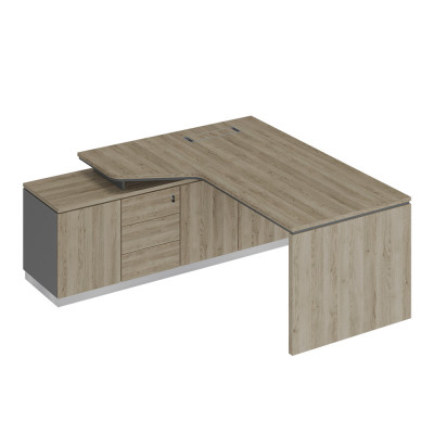 Стол на опорной тумбе левый эргономичный опора ДСП дуб гладстоун светлый / антрацит премиум / дуб гладстоун светлый СИ 117 ДС АР ДС