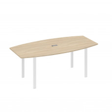 Стол 200x100 для переговоров фигурный на опорах UNO дуб скандинавский / металлокаркас белый А4 Б1 113 ДК