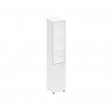 Шкаф для документов узкий левый со стеклянной дверью в алюминиевой рамке белый премиум А1 9481 БП