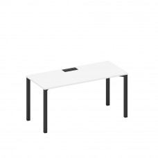 Стол письменный на металлокаркасе, столешница с заглушкой белый премиум / черный гладкий А1 ЧР 015 БП