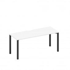 Стол письменный на металлокаркасе, столешница с вырезом белый премиум / черный гладкий А1 ЧР 016.2 БП