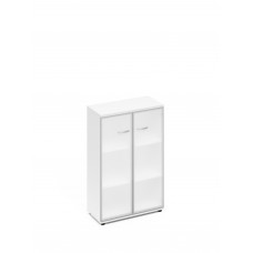 Шкаф средний со стеклом в алюминиевой рамке белый премиум А4 9367 БП