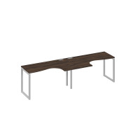 Станция столы 2х140 Классика эргономичные опоры QUATTRO дуб ристретто/ металлокаркас серый А4 С4 033-2 ДР