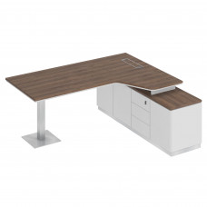 Стол руководителя эргономичный на опорной тумбе правый дуб гладстоун / антрацит премиум / дуб гладстоун СИ 116 ДГ АР ДГ