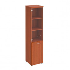 Шкаф для документов узкий со стеклянной прозрачной дверью миланский орех ПТ 986 ОМ