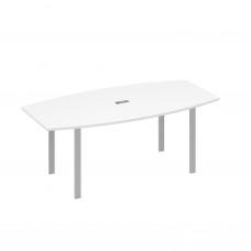 Стол 200x100 для переговоров фигурный на опорах UNO белый премиум / металлокаркас серый А4 С1 113 БП
