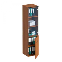 Шкаф для документов узкий со стеклянной прозрачной дверью французский орех ДР 986 ОФ