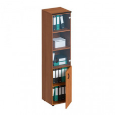 Шкаф для документов узкий со стеклянной прозрачной дверью французский орех ДР 986 ОФ