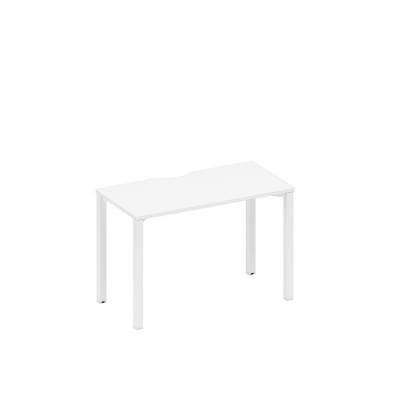 Стол письменный на металлокаркасе, столешница с вырезом белый премиум / белый гладкий А1 БГ 003.2 БП