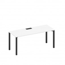 Стол письменный на металлокаркасе, столешница с заглушкой белый премиум / черный гладкий А1 ЧР 016 БП