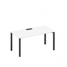 Стол письменный на металлокаркасе, столешница с заглушкой белый премиум / черный гладкий А1 ЧР 025 БП