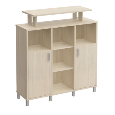 Стеллаж средний с надстройкой и деревянными дверками дуб шамони 801-523 ДШ