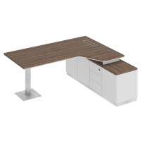 Стол руководителя эргономичный на опорной тумбе правый дуб гладстоун / белый премиум / дуб гладстоун СИ 114 ДГ БП ДГ