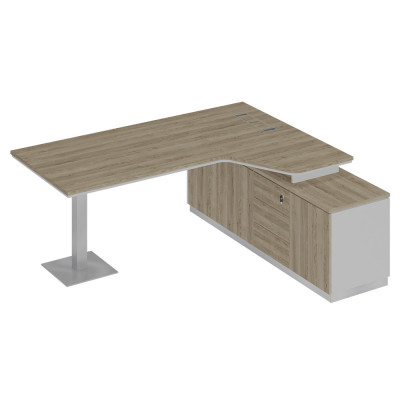 Стол руководителя эргономичный на опорной тумбе правый дуб гладстоун светлый / белый премиум / дуб гладстоун светлый СИ 116 ДС БП ДС