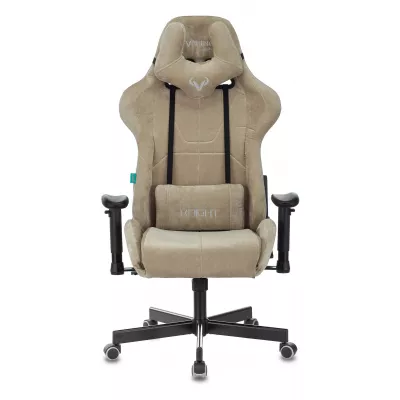 Кресло игровое Zombie VIKING KNIGHT Fabric песочный Light-21 с подголов. крестов. металл