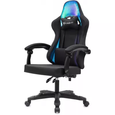 Кресло игровое Knight Wolf RGB черный с подголов. крестов. пластик пластик черный