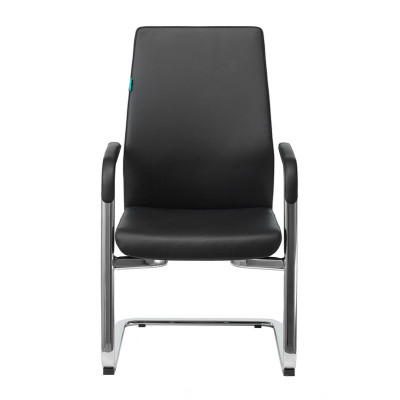 Кресло Бюрократ _JONS-LOW-V черный кожа низк.спин. полозья металл хром