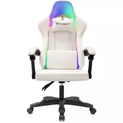 Кресло игровое Knight Wolf RGB белый экокожа/сетка с подголов. крестов. пластик