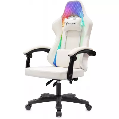 Кресло игровое Knight Wolf RGB белый экокожа/сетка с подголов. крестов. пластик