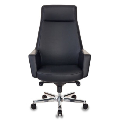 Кресло руководителя Бюрократ _Antonio черный кожа крестов. Алюминий