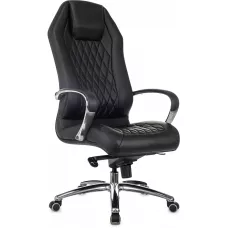 Кресло руководителя Бюрократ _Aura черный кожа крестов. алюминий