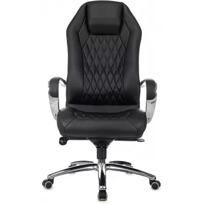 Кресло руководителя Бюрократ _Aura черный кожа крестов. алюминий