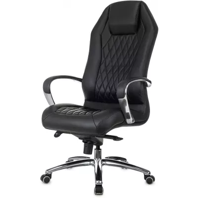 Кресло руководителя Бюрократ _Aura черный кожа крестов. алюминий