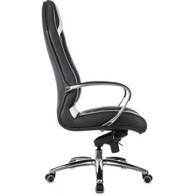 Кресло руководителя Бюрократ _Aura черный кожа крестов. алюминий