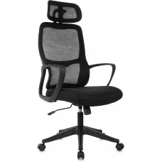 Кресло руководителя Бюрократ Wise черный сетка/ткань с подголов. крестов. пластик