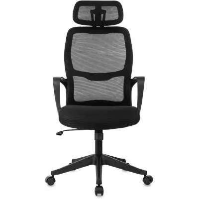 Кресло руководителя Бюрократ Wise черный сетка/ткань с подголов. крестов. пластик