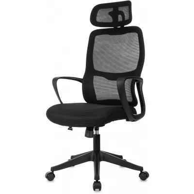 Кресло руководителя Бюрократ Wise черный сетка/ткань с подголов. крестов. пластик