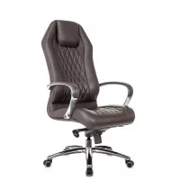 Кресло руководителя Бюрократ _Aura коричневый кожа крестов. алюминий