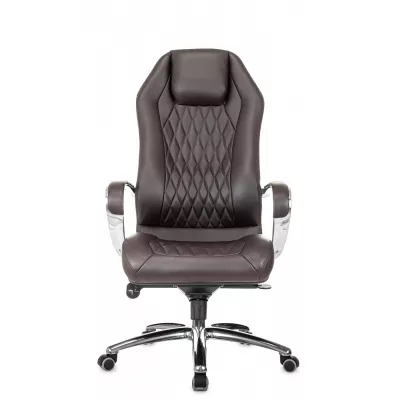 Кресло руководителя Бюрократ _Aura коричневый кожа крестов. алюминий