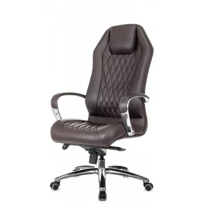 Кресло руководителя Бюрократ _Aura коричневый кожа крестов. алюминий