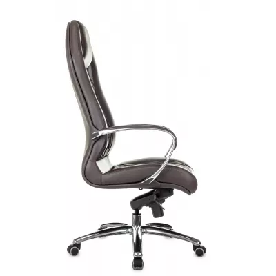 Кресло руководителя Бюрократ _Aura коричневый кожа крестов. алюминий