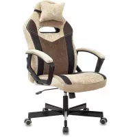 Кресло игровое Zombie VIKING 6 KNIGHT Fabric коричневый/бежевый с подголов. крестов. металл