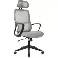 Кресло руководителя Бюрократ Wise серый сетка/ткань с подголов. крестов. пластик