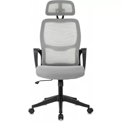 Кресло руководителя Бюрократ Wise серый сетка/ткань с подголов. крестов. пластик