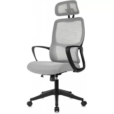 Кресло руководителя Бюрократ Wise серый сетка/ткань с подголов. крестов. пластик