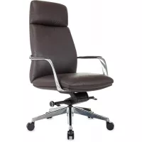 Кресло руководителя Бюрократ _Vega коричневый кожа с подголов. крестов. алюминий
