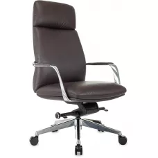 Кресло руководителя Бюрократ _Vega коричневый кожа с подголов. крестов. алюминий
