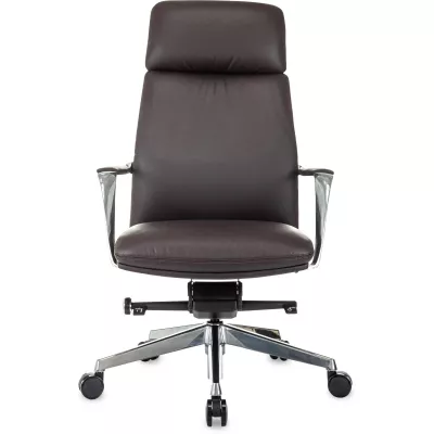 Кресло руководителя Бюрократ _Vega коричневый кожа с подголов. крестов. алюминий