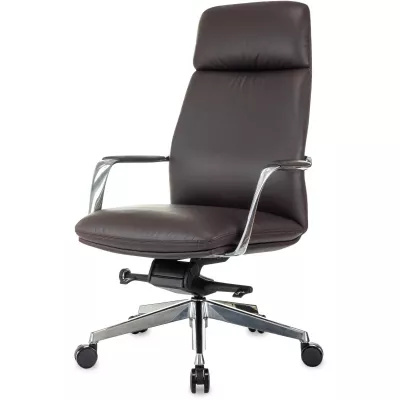 Кресло руководителя Бюрократ _Vega коричневый кожа с подголов. крестов. алюминий
