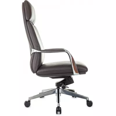 Кресло руководителя Бюрократ _Vega коричневый кожа с подголов. крестов. алюминий