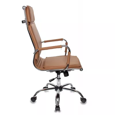 Кресло руководителя Бюрократ Ch-993 светло-коричневый экокожа крестов. металл хром
